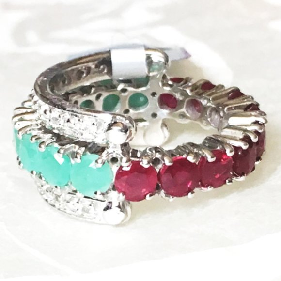 REVERSIBLE Emerald & Ruby Ring .925 Sterling Silver Genuine Gemstones - Picture 4 of 9